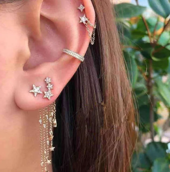 

Fashion golden star crystal gemstone ear clip jewelry earrings set ear cuff for women girl