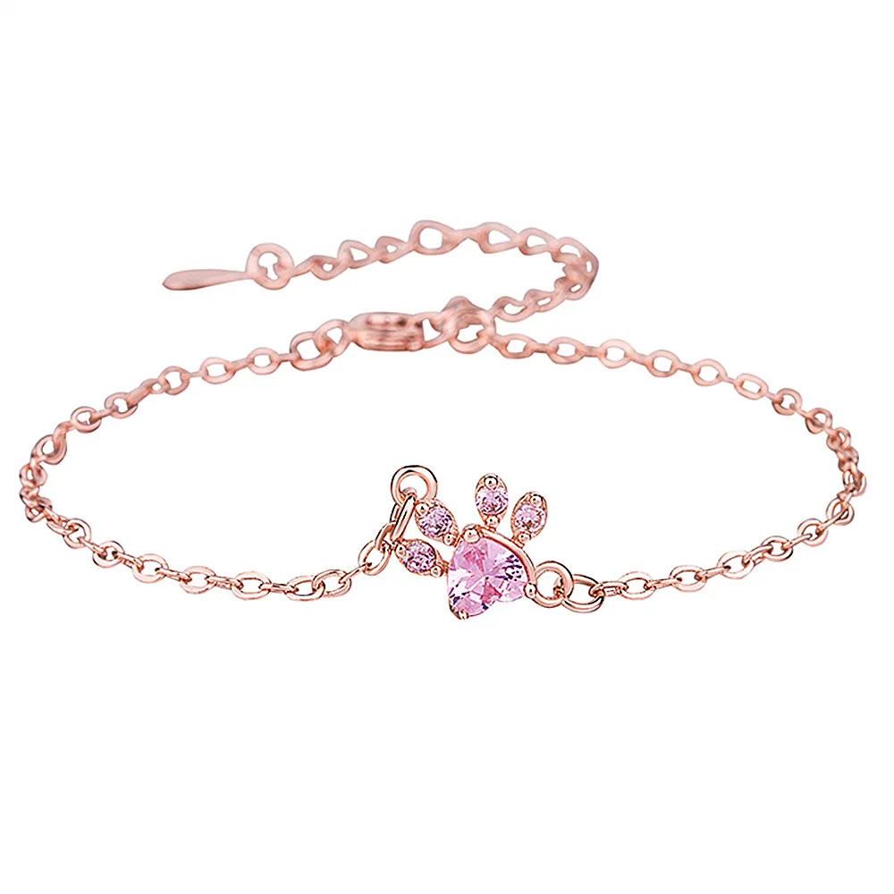 

Rose Gold And Silver Bracelet Female European And American Sources Hot Sale Fresh Pink Diamond Footprint Bracelet, 3 color