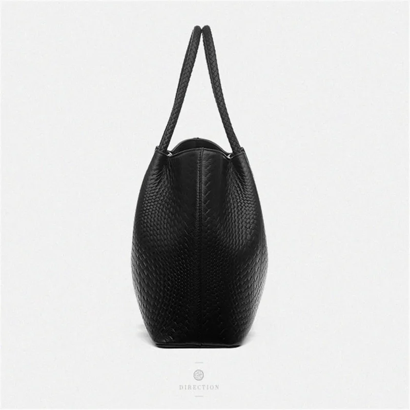 Leather Women Handbag Vintage Weave Shoulder Bags Lady High Quality Female Style Tote Bucket Bag