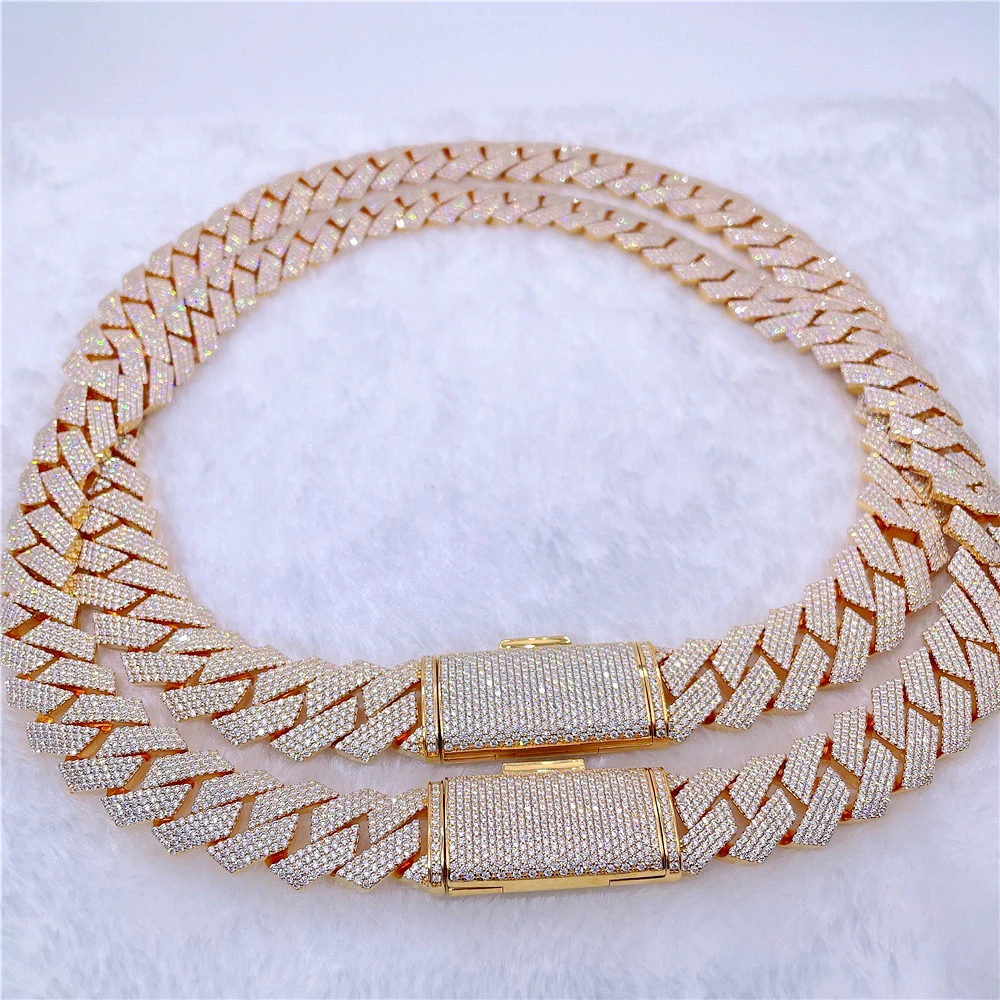 

3-4row moissanite inlay S925 wax setting and hand setting hip hop cuban chain iced out cuban link chain