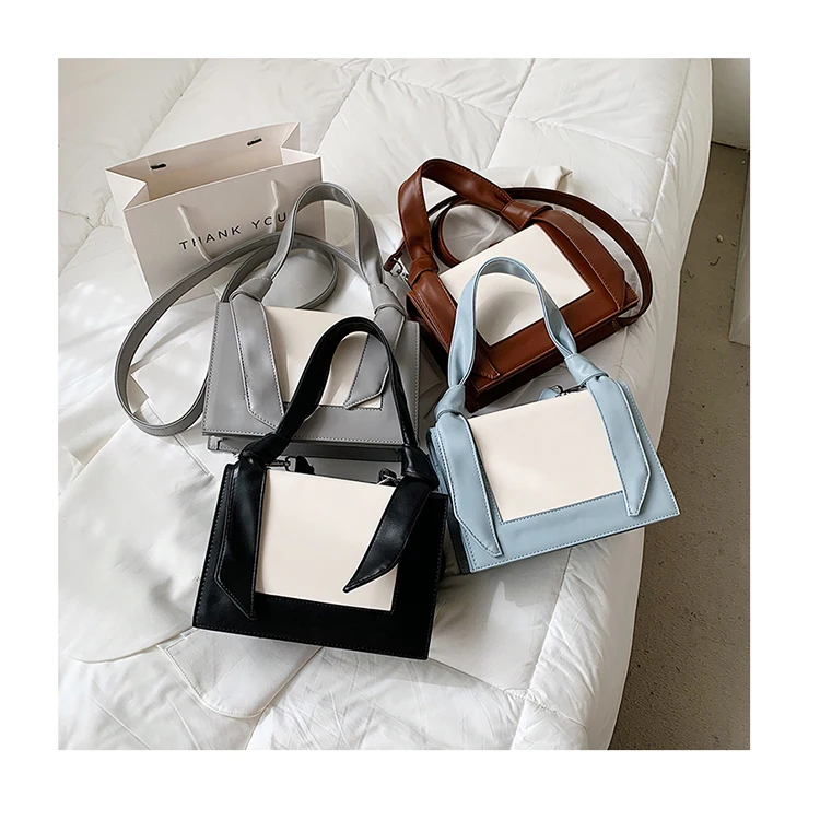 

Fashion Women Knotted Handle Tote Bag Hit Color PU Leather Messenger Bags Brand Lady Elegant Small Square Bags Lady Clutch