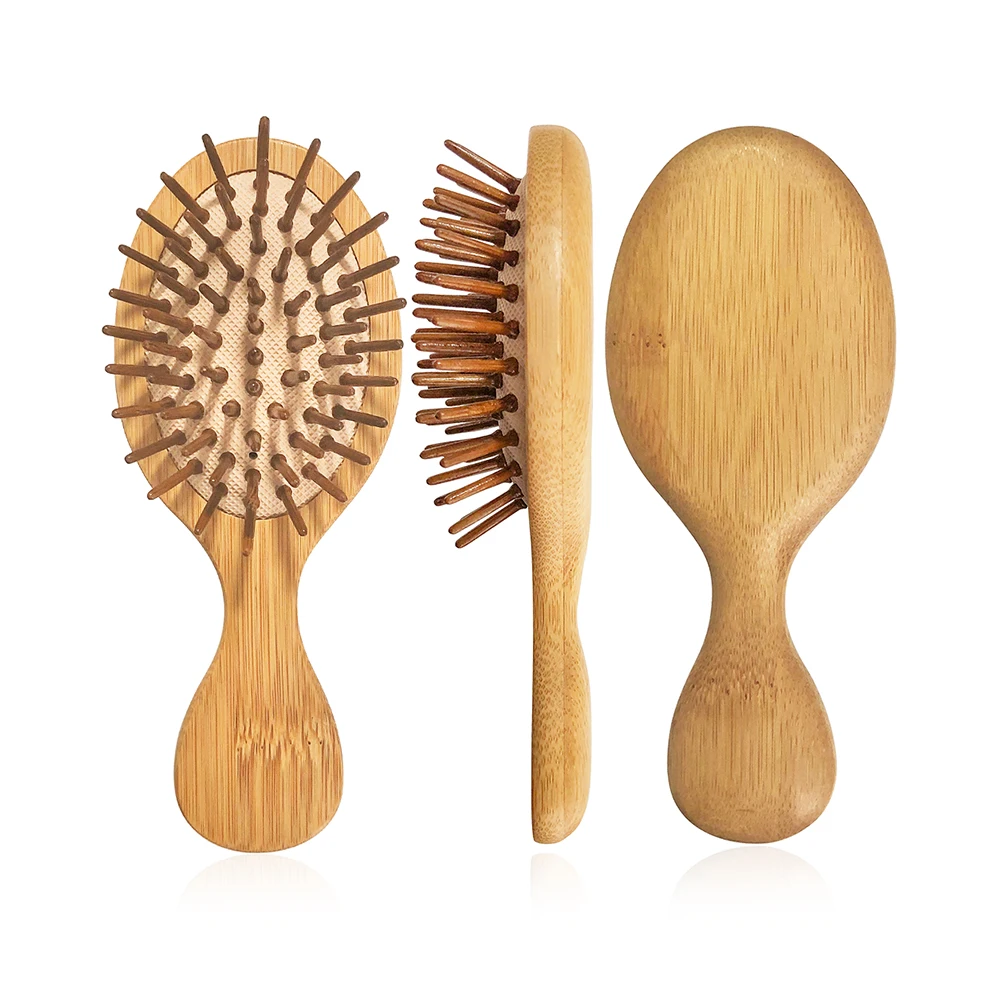 

Portable Eco-friendly Bamboo Wood Mini Size Paddle Scalp Massage Hair Smooth Brush for Traveling, Natural