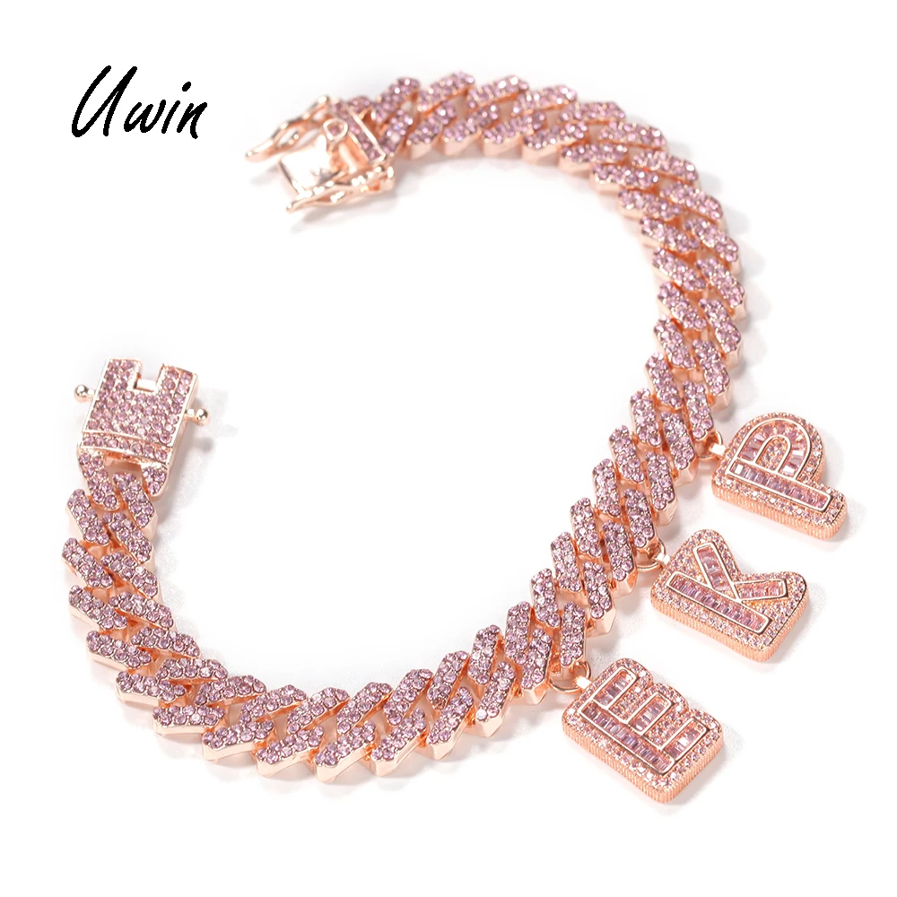 

Pink Cuban Chain Pink Baguette Initial Letter Charms Anklets Women Bracelet Anklet with Letters, Pink, rose gold