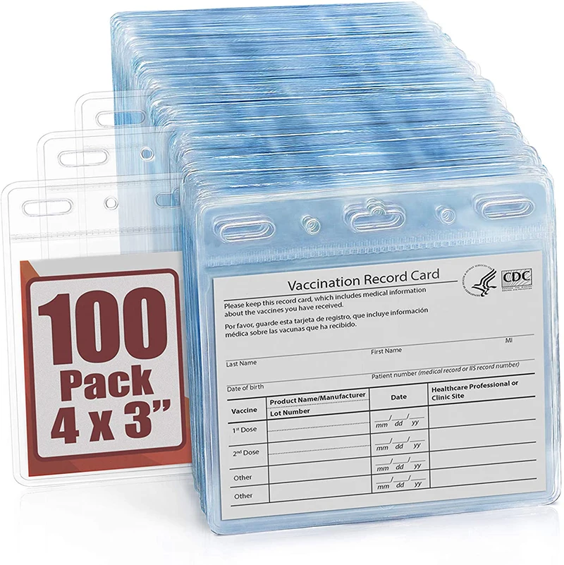 

4x3 CDC Certificate Waterproof Vaccination Cover Card Blank Vaccine Card Holder Protector Case With Lanyard