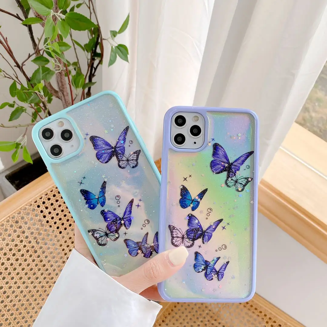 

Bling Laser Phone Case for iphone 11 pro max xr xs 7 8 plus Lovely Butterfly Fundas Girly Mobile Cover HOCAYU