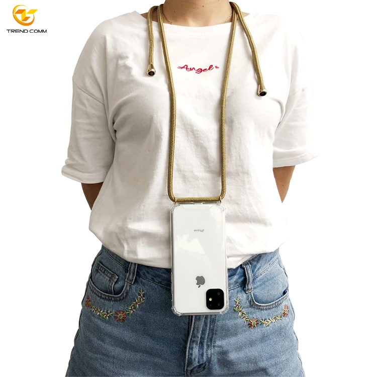 

For iPhone 11 Case Crossbody Strap Clear Luxury Phone Case, Black, peach pink, red, dark green, blue-red