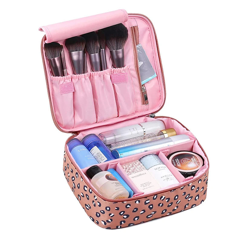

High quality Polyester Water Resistant Travel Toiletry Cosmetic Bag Make up Case Organizer for Women, Brown or custom