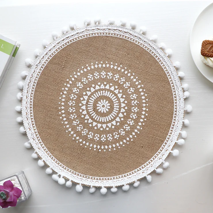 

Place Mat And Coasters Round Shape Natural Felt Placemat For Dinning Table, Custom color