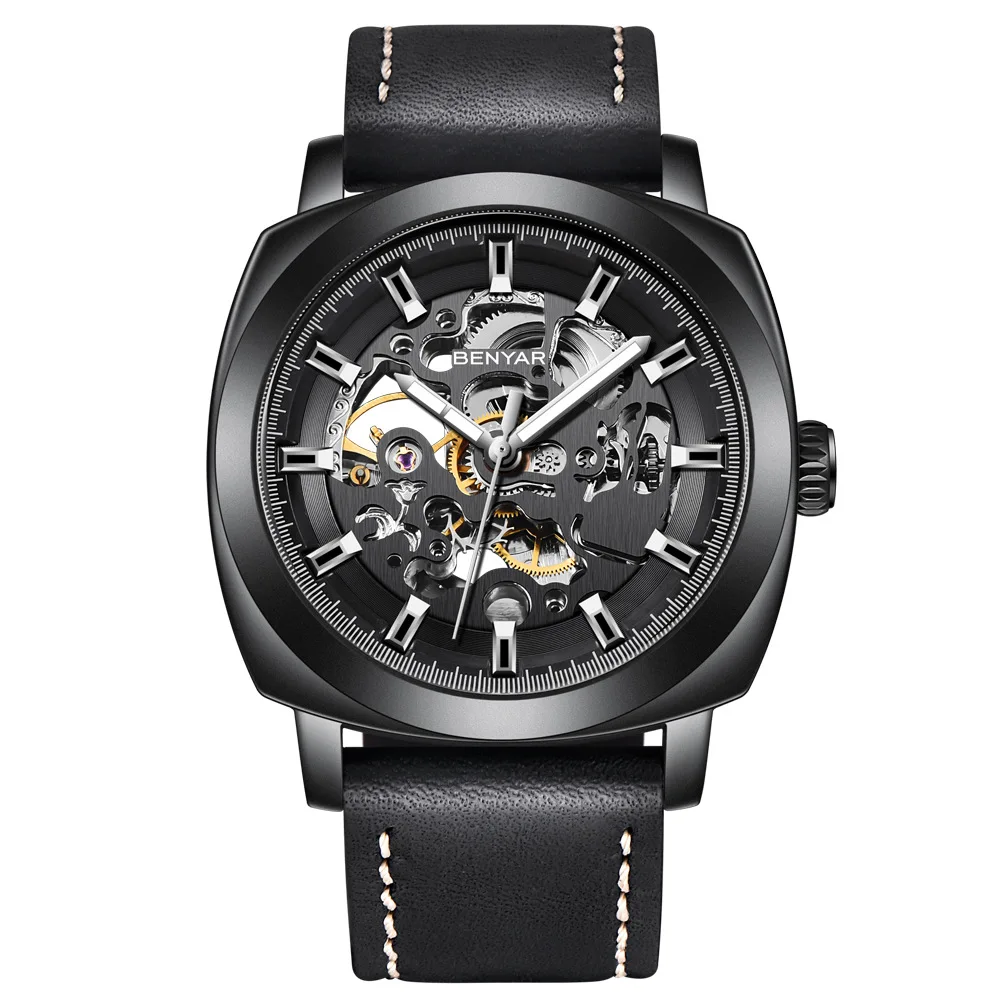 

BENYAR 5121 wholesale black men mechanical watch best power Genuine Leather band Waterproof automatic Simple business hand watch