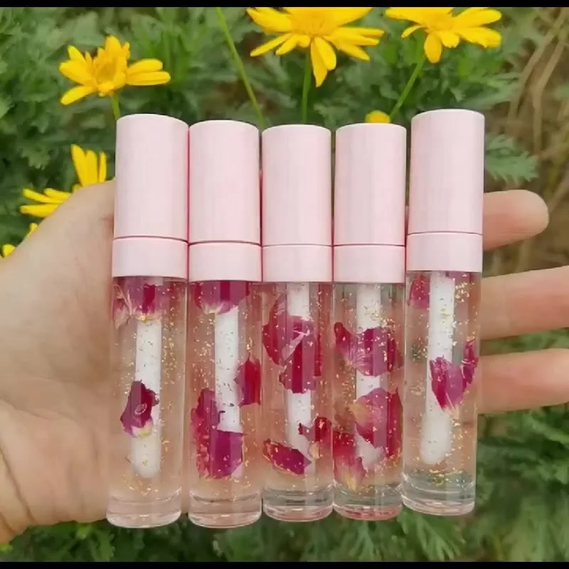 

Moisturizing Lip Plumper Gloss Rose Petal Gold Foil Infusion Lip Oil Hydrating Lipgloss Lip Gloss With Real Flowers Inside