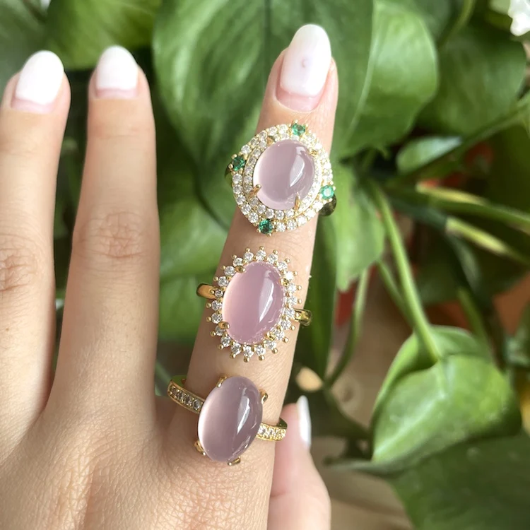 

jialin jewelry natural stone ring gemstone rings iced out pink engagement ring good quality with wholesale price