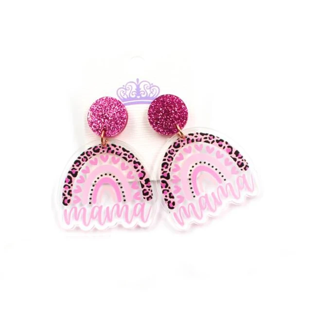 

ERS005ER1027 New Design Rainbow Mama Mother's Day Leopard Acrylic Drop Earrings