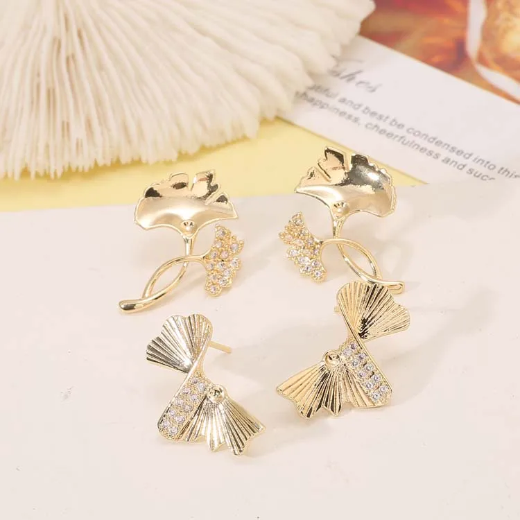 

Women Statement Jewelry Gold Color Ginkgo Biloba Leaf Shape Earrings 14K Gold Plated