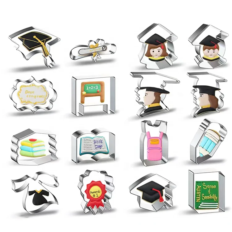 

Wanlihao 16 Styles Graduation Series Book Hat Gown Shape Stainless Steel Cookie Cutters