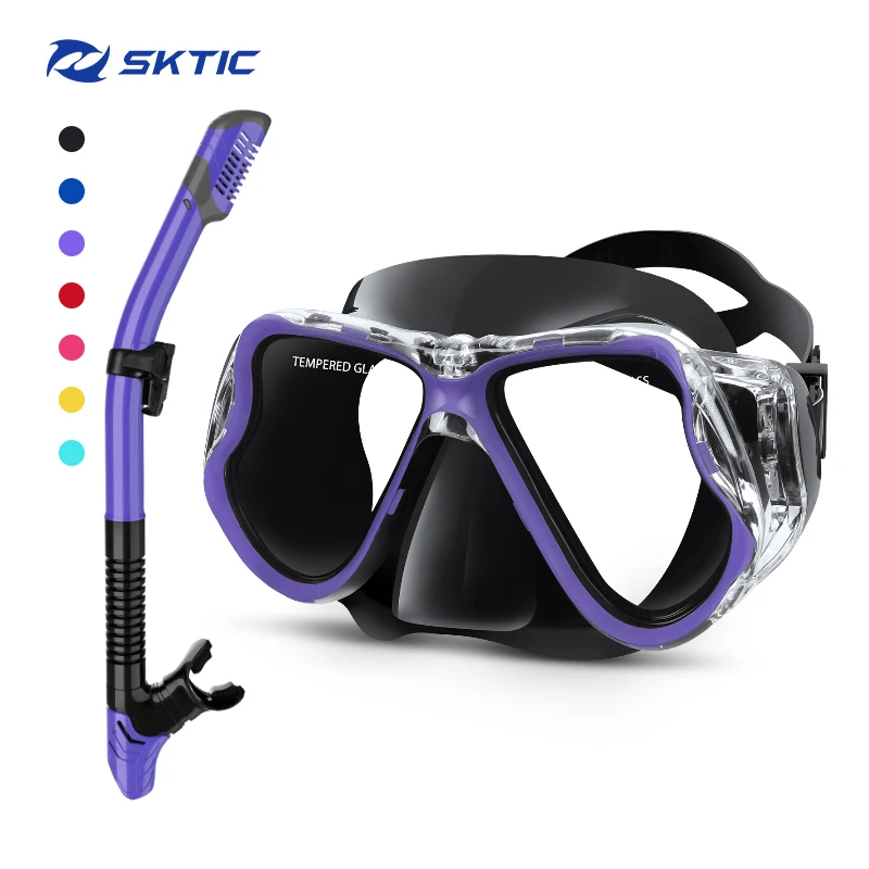 

SKTIC Hot Selling Black Purple Swim Snorkel Set Professional Scuba Diving Set Dive Tube Gogglees for Adult Water Sports