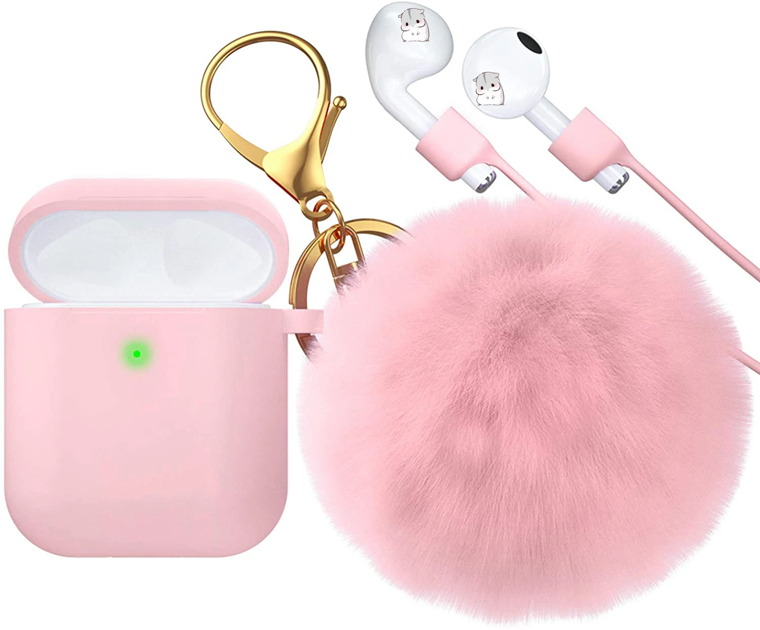 

Flexible Skin earphone Case Cover with Fur Ball Keychain Compatible with pods (Front LED Visible) for airpod cases, Multiple