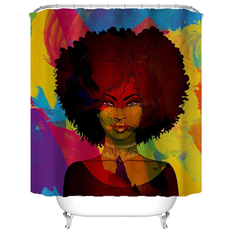 

Black Girl Magic Promotion Plain Polyester Folding Home Decor Western Plastic Hook Bathroom Black Girl Shower Curtain, Customized color