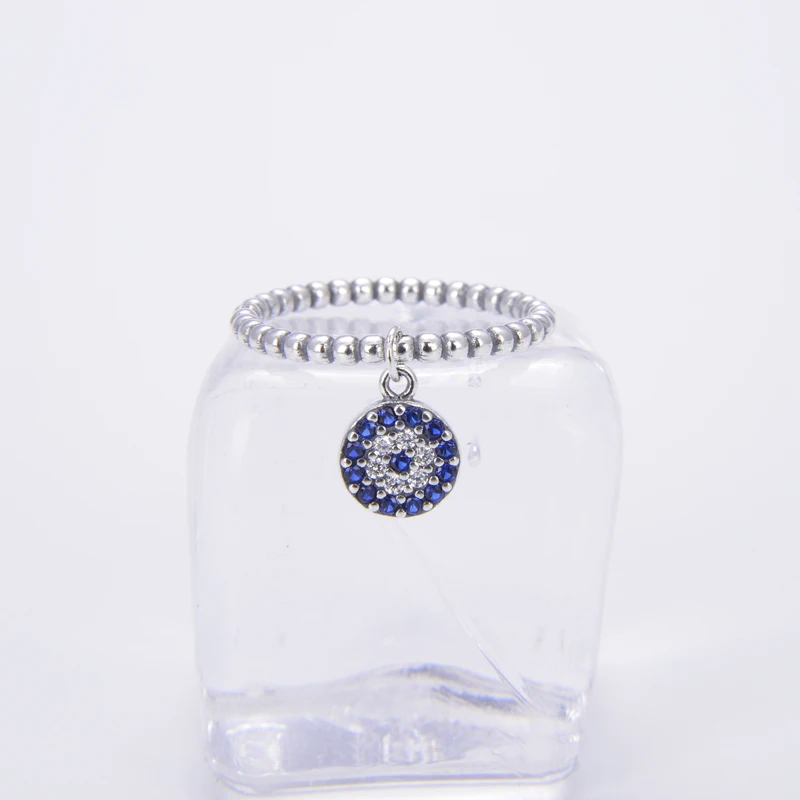 

European Trendy 925 Silver Jewelry Women Custom Beaded devil's eye ring