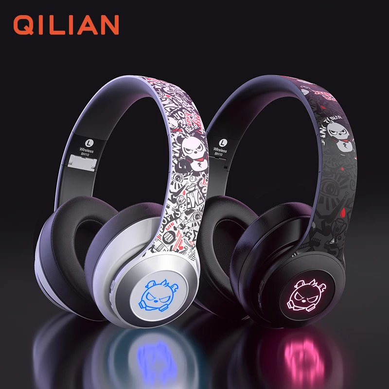 

BH10 OEM LED logo 7 colors light RGB changing BT noise cancelling gaming headset stereo earphone wireless headphone bluetooth