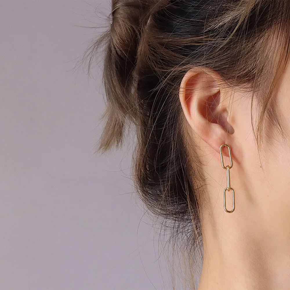 

Winter fashions women long stainless steel 18k gold plated hoop link chain earring