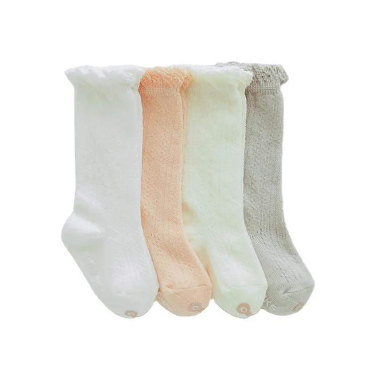 

Wholesale Summer Thin Cotton Mesh Anti Slip Knee High Baby Socks Cute Ruffle Grip Stocking For Baby Girl, Custom color