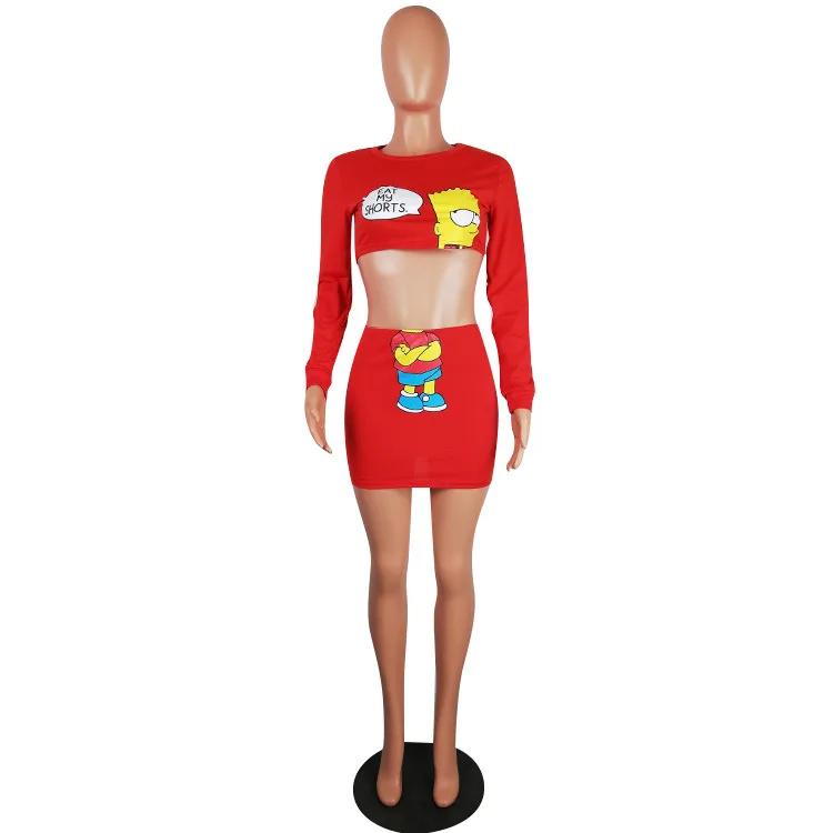 

Custom Lady women fashion cartoon crop top and skirt clothing set 2 piece set women shorts