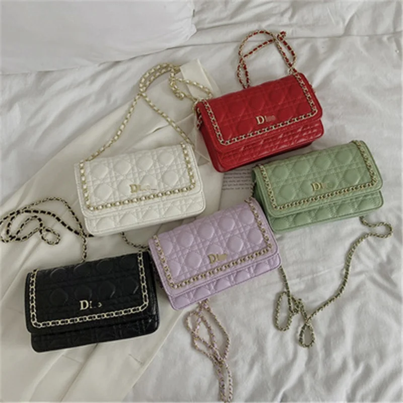 

Hot Sale Embroidered Mini Square Letter D Brand Handbags, White/red/black/green/purple