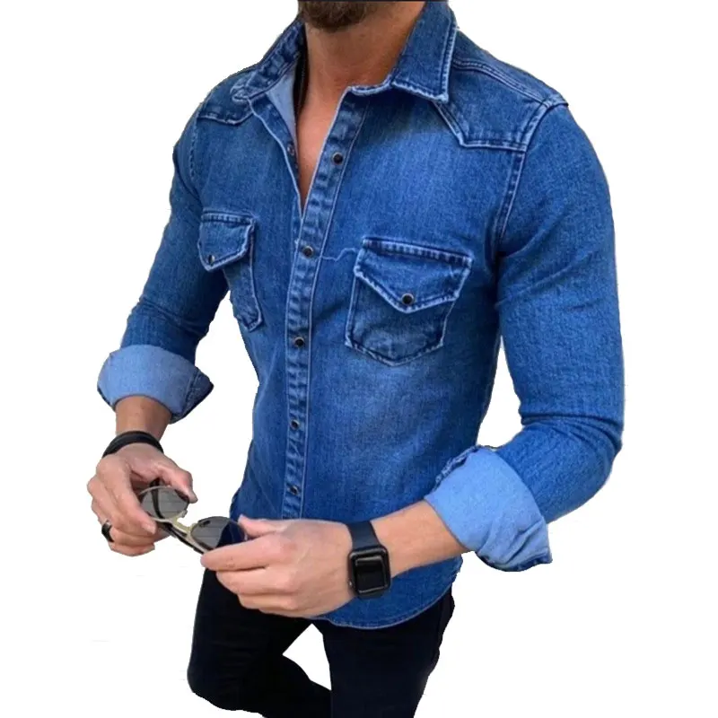 

Mens Shirts Long Sleeve Denim Men Jeans Shirts Men's Shirts, Black,lightblue,darkgray,blue,darkblue
