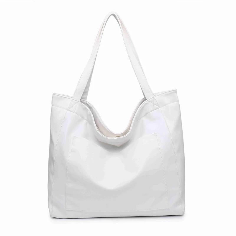 

Pu Leather Yellow White Red Large Capacity Tote Bag With Zipper Pocket Layer Tote Bag, Orange,yellow,white,red