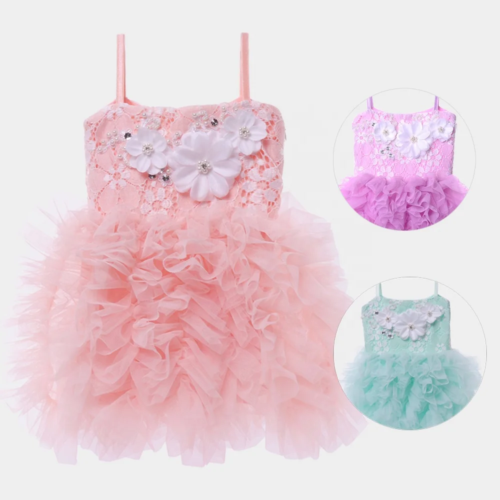 

2T Tutu Strap Dress for Toddlers Multi-layer Mesh Beaded Skirts Embroidery Rhinestone Flower Dress Lace Cupcake Dress 2 T to 8 T