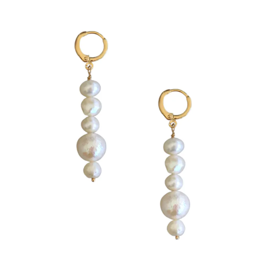 

Big Small Pearl Dangle Earrings 18K Gold Plated Stainless Steel Hoop Fresh Water Baroque Pearl Earrings Women