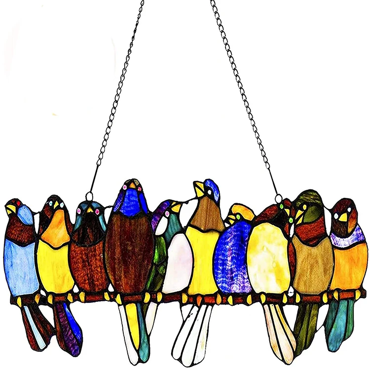 

Bird series sculptures high stained glass window hanging ornament suncatcher home decor panel birds art pendant ornaments