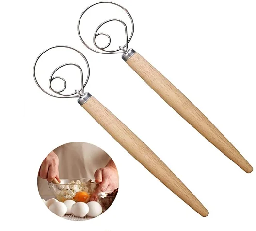 

Denmark Danish Dough Whisk 13-Inch Wooden Handle Dutch Dough Egg Whisk, Customized