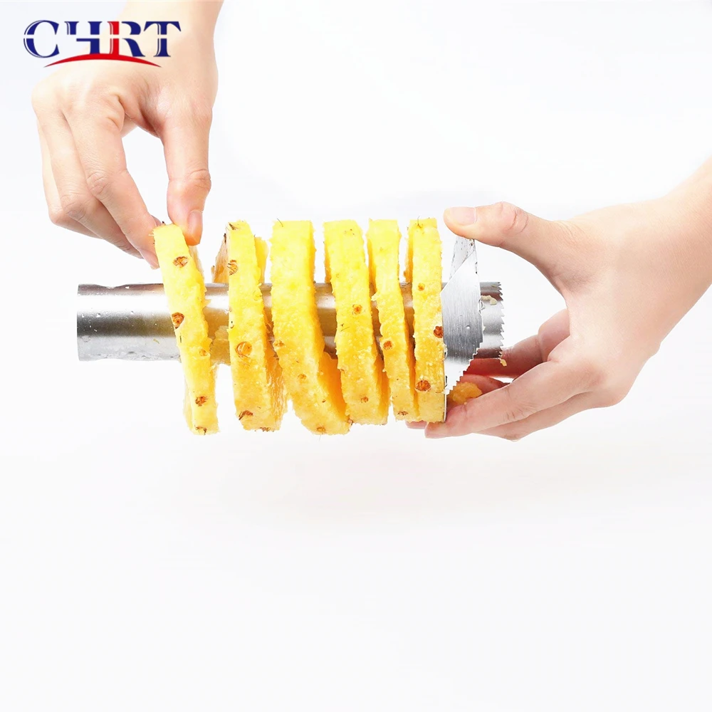 

Chrt Professional Stainless Steel pineapple slicer Fruit Core Stem Remover Pineapple Corer Slicer with Spiral Cutter, Black