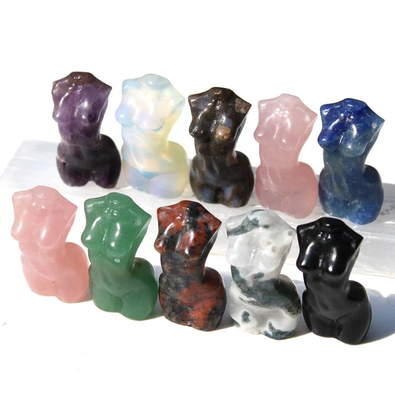 

Hand Carved 1inch Natural Multi Materials Gemstone Crystal Mini Woman Goddess Body Crystal Model For Healing
