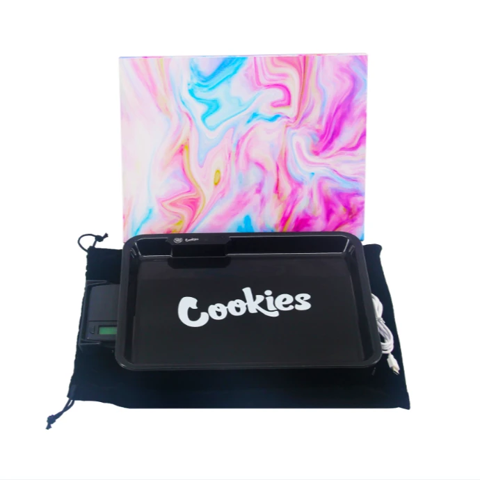 

2020 Wholesale brand new plastic weed tray custom logo fancy glow weed tray cookies led rolling tray smoking accessories, Black/yellow/purple/red/blue/pink/green/white