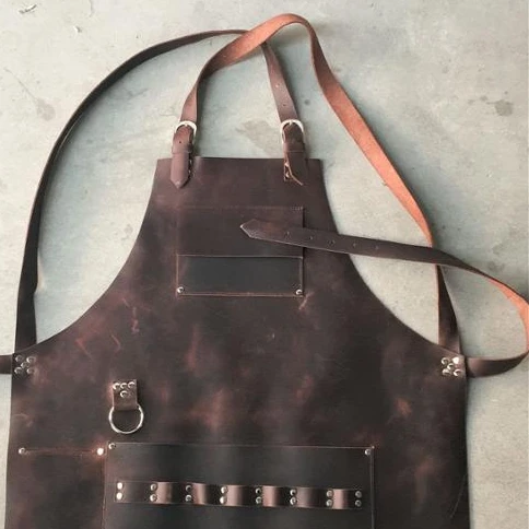 

Wholesale Customized Logo Coffee Shop Restaurant Barber Leather Apron, Brown