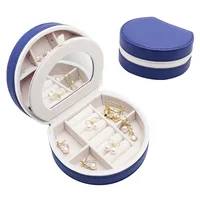 

Small Round Jewelry PU wooden ring boxes travel jewelry organizer presentation box with mirror LOGO custom jewellery organizer