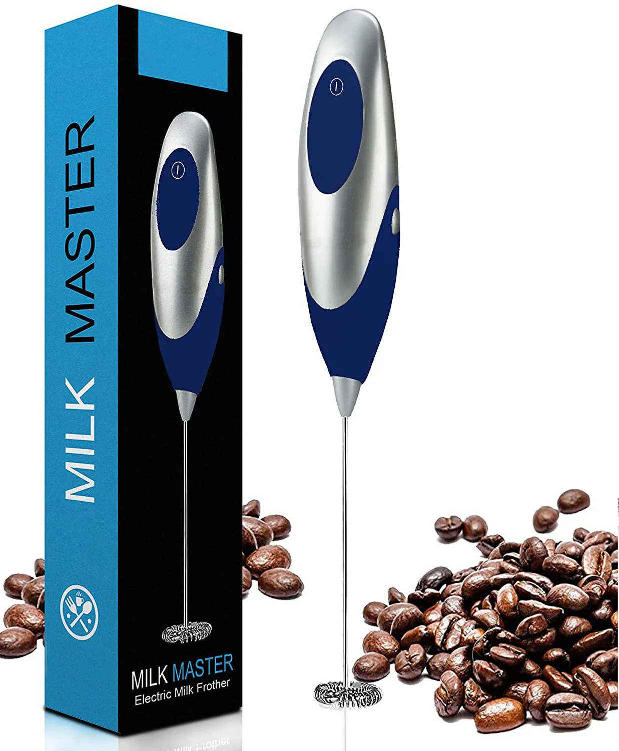 

New arrivals automatic 2*AA battery operated powered blue coffee maker frother creamy milk foam froth automatic milk frother, Black, blue