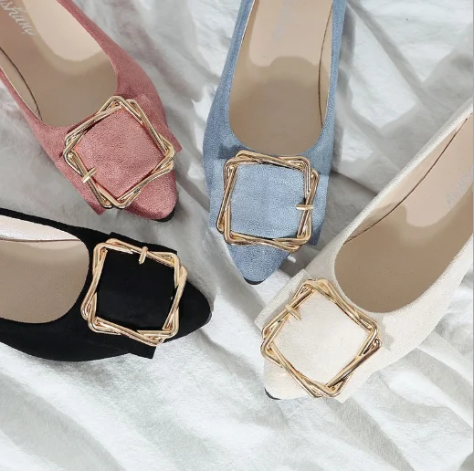 

Fashion Retro Low Heel Flat Square Ladies Work Shoes, Black/gary/beige