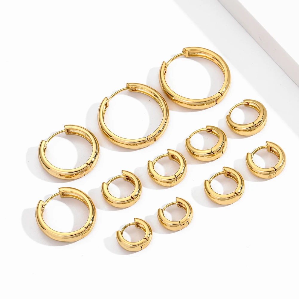 

High End Polished 18k Gold Plated Copper Big Chunky Line Gold Huggies Hoop Geometric Earrings For Women