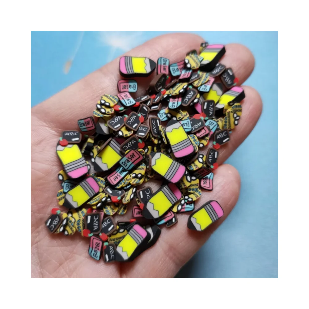 

Study Supplies 5mm 10mm Polymer Clay Pencil Ruler Eraser Blackboard Bus Slices Sprinkles Back to School Slime Filler Nail Decor