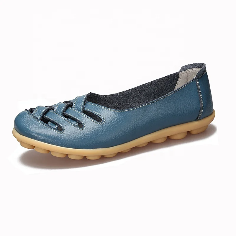 

2020 Hollow and Breathable Leather Ladies Shoes Flat Heel Casual Lazy Dress Shoes for Women, Blue, yellow, white, red, green,