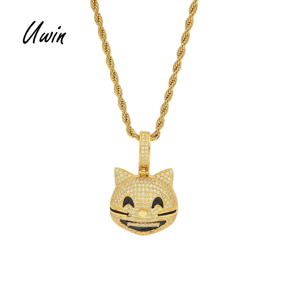 

Hip Hop Iced Out Cat Smile Face Pendant Gold Plating CZ Mens Charm Pendant Glitter Gift, Multi-colors, gold and platinum plating