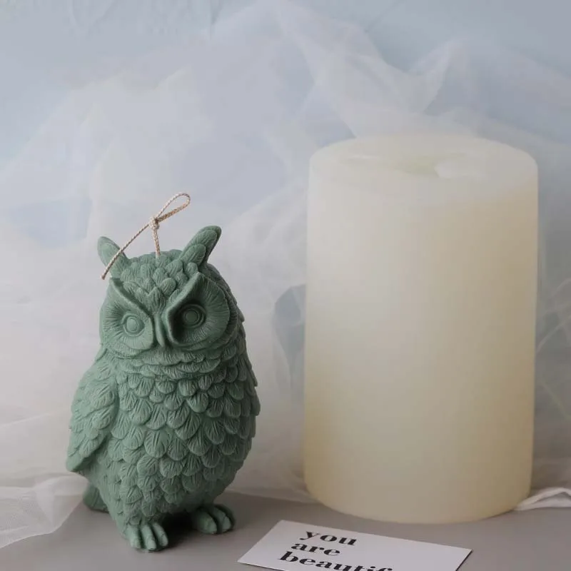 

DIY Handmade Plaster Aroma Candle Making Craft Wax Resin Mould 3D Large Size Owl Silicone Candle Mold, White
