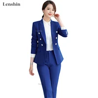 

Lenshin High Quality 2 Piece Set Formal Pant Suit Blazer Office Lady Designs Women Soft Jacket and Ankle-Length Trousers