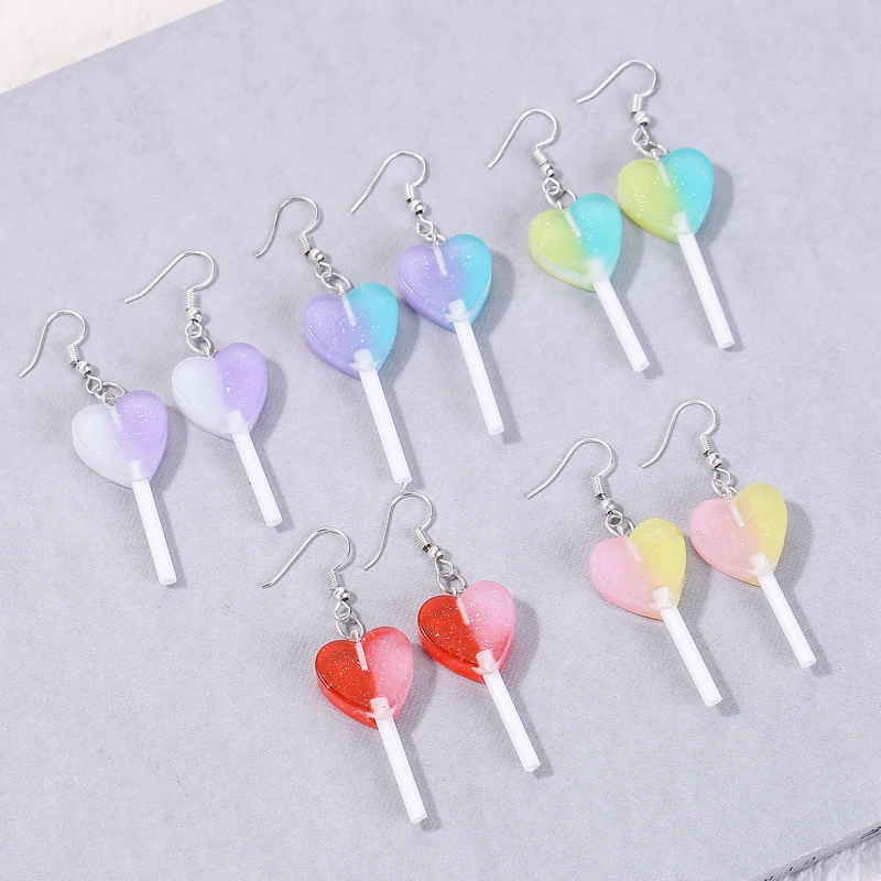 

Lollipop Drop Earrings Pastel Color Candy Charm Earrings Resin Star Pendant Accessories Holiday Jewelry Gift For Her, Colorful