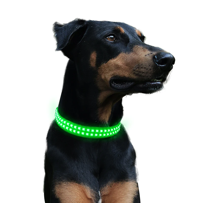 

Adjustable Polyester Glow In the Dark Safe Luminous Flashing Collar for Puppy Pet, Red/yellow/blue/green/orange/white/pink/rainbow