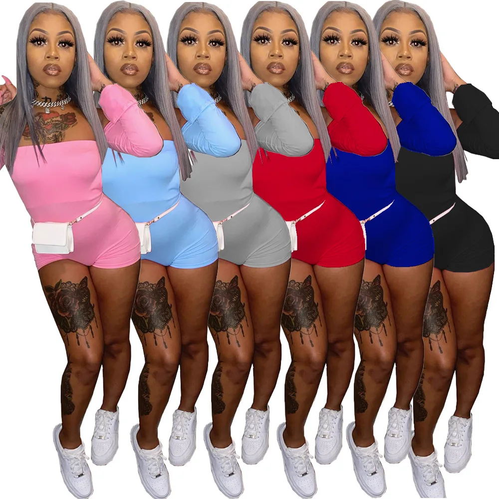 

YT3229 New design slash neck backless playsuit women jumpsuits lace up long sleeve short romper jumpsuit bodycon short jumpsuit