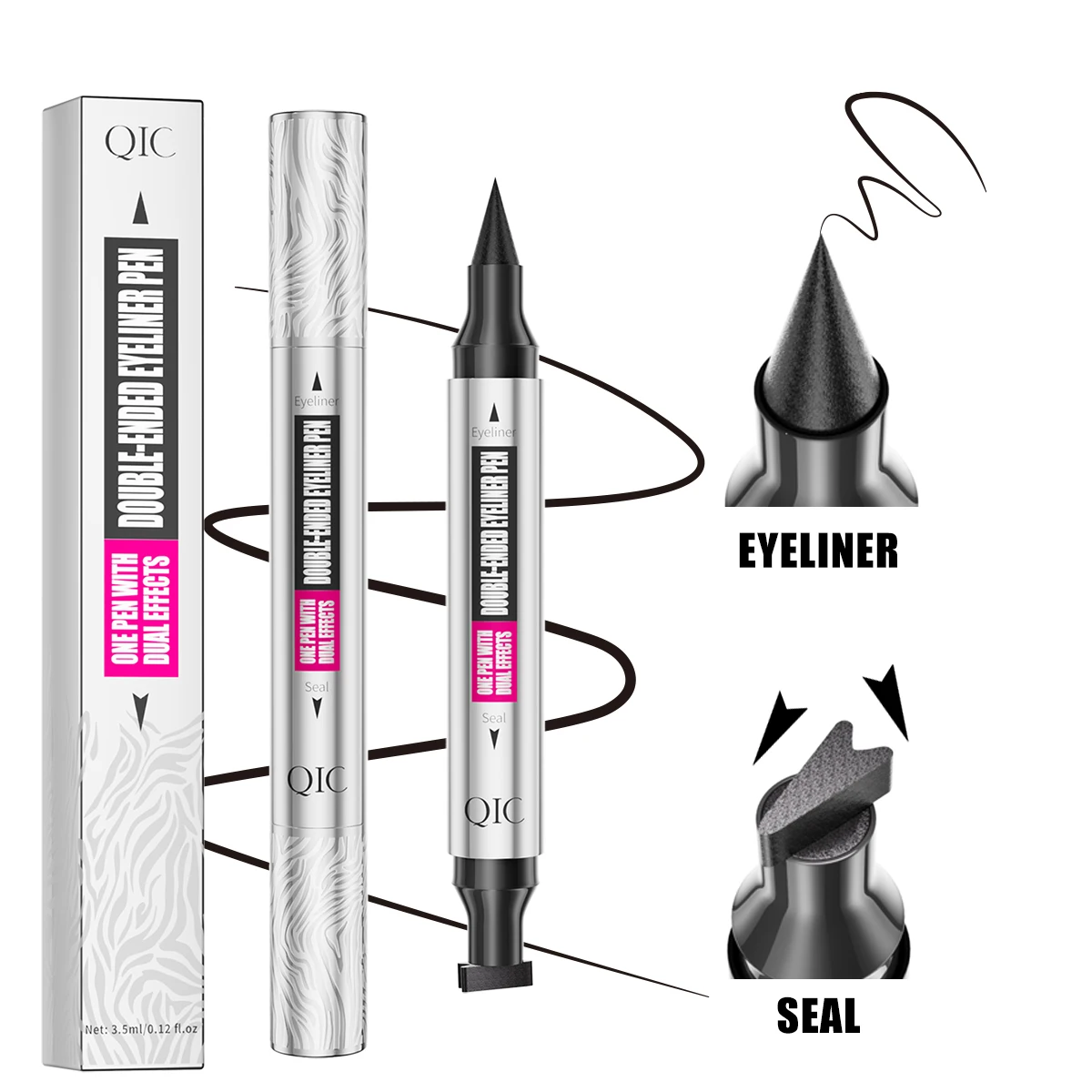 New Sliver Tube Suudge-proof 2 in 1 Double-ended Waterproof Liquid Eyeliner